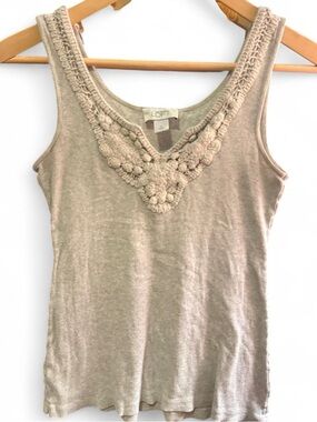 LOFT Grey Crochet-Trim Tank